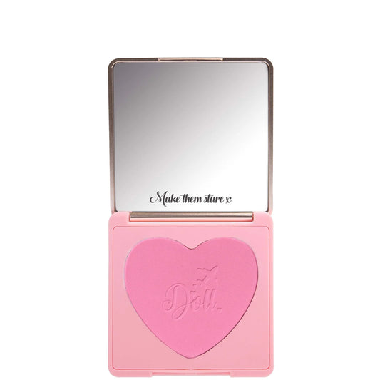 Doll Beauty Blusher Malibu Bar Bae – highly pigmented pressed powder blush, matte/shimmer, long-lasting with mirror.