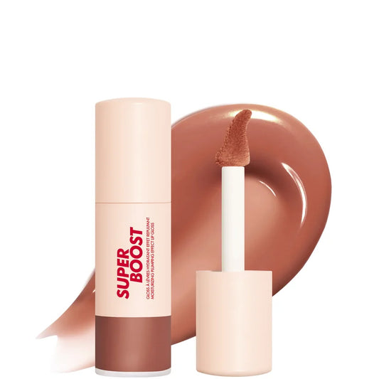 MAKE UP FOR EVER Super Boost Lip Gloss shade 05 Anywhere Caffeine clear lip gloss tube with black cap packaging