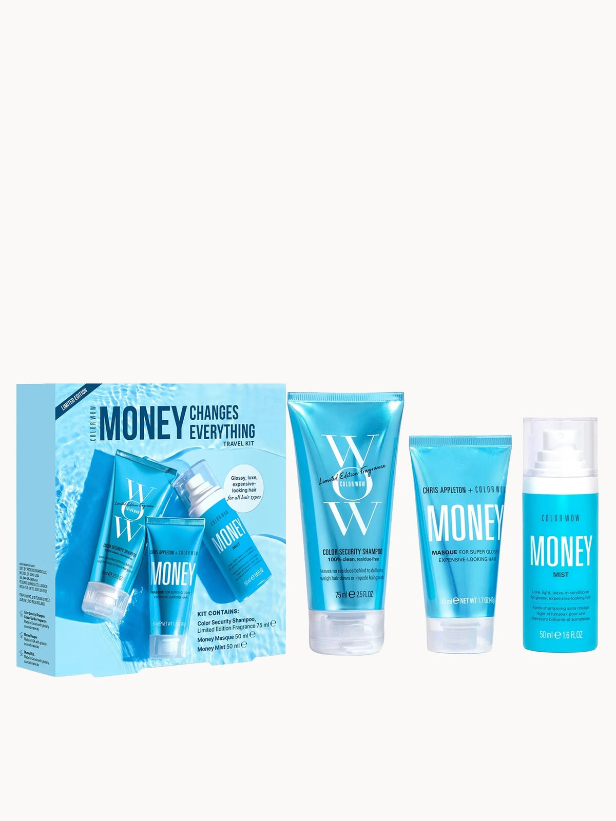 Color Wow Limited Edition Money Changes Everything Kit, set of three travel-size haircare bottles