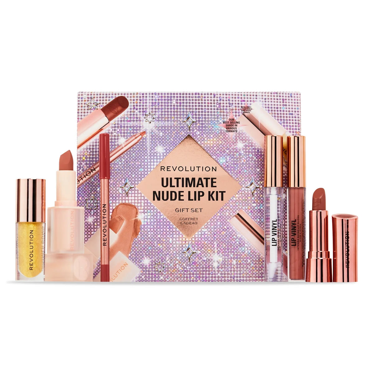 Makeup Revolution Ultimate Nude Lip Kit, lip liner and lipstick duo in nude tones.