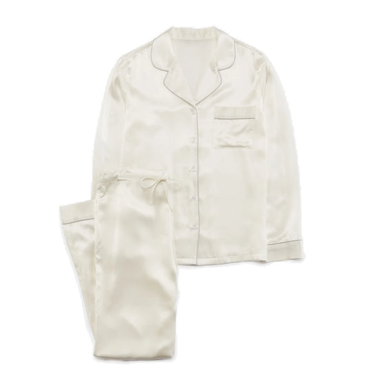 ESPA Home Silk Pyjamas - Pearl White - L/XL, folded silk pyjama set in pearl white with ESPA Home label