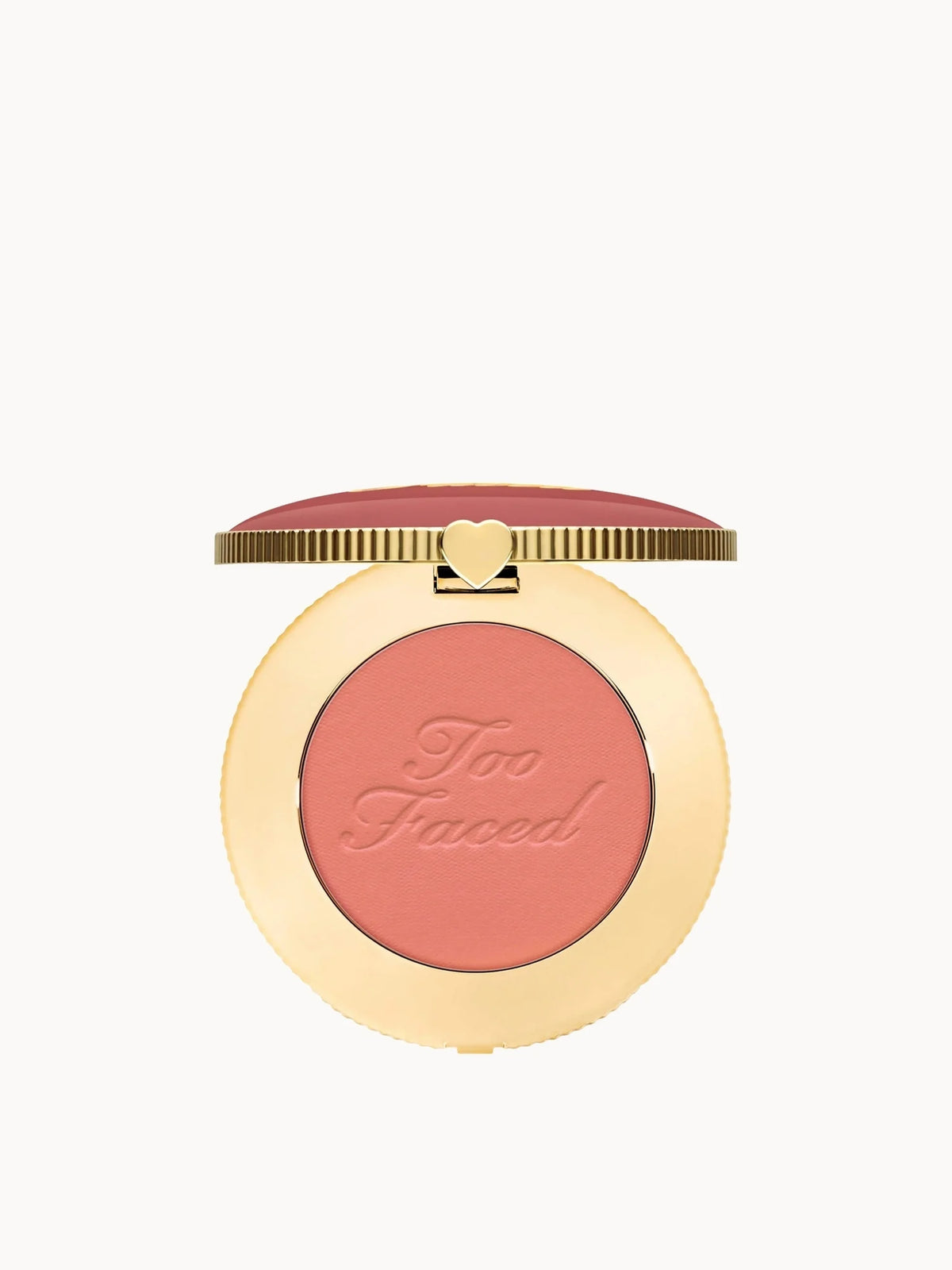 Too Faced Cloud Crush Blush Velvet Crush, round pink compact with cloud-shaped puff and mirror