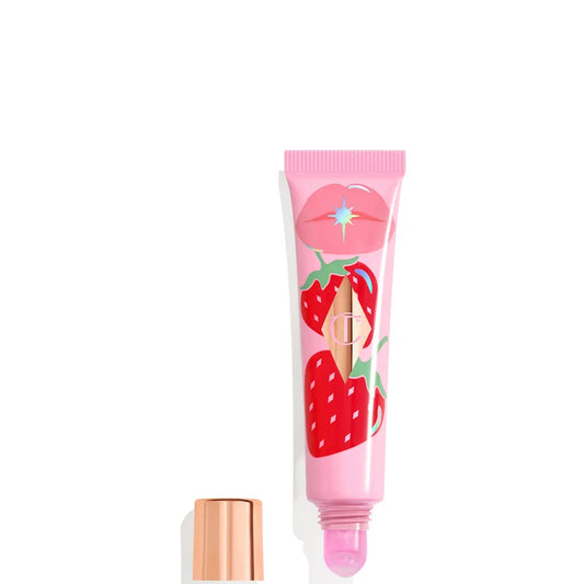Charlotte Tilbury Unreal Lips Healthy Glow Nectar Oil Juicylicious Strawberry Vanilla clear lip oil tube with a doe-foot applicator