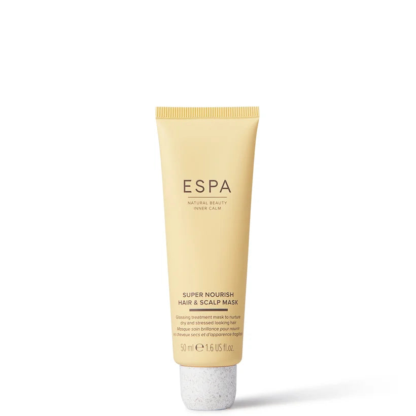 ESPA Super Nourish Hair & Scalp Mask 50ml small jar with black lid and ESPA label