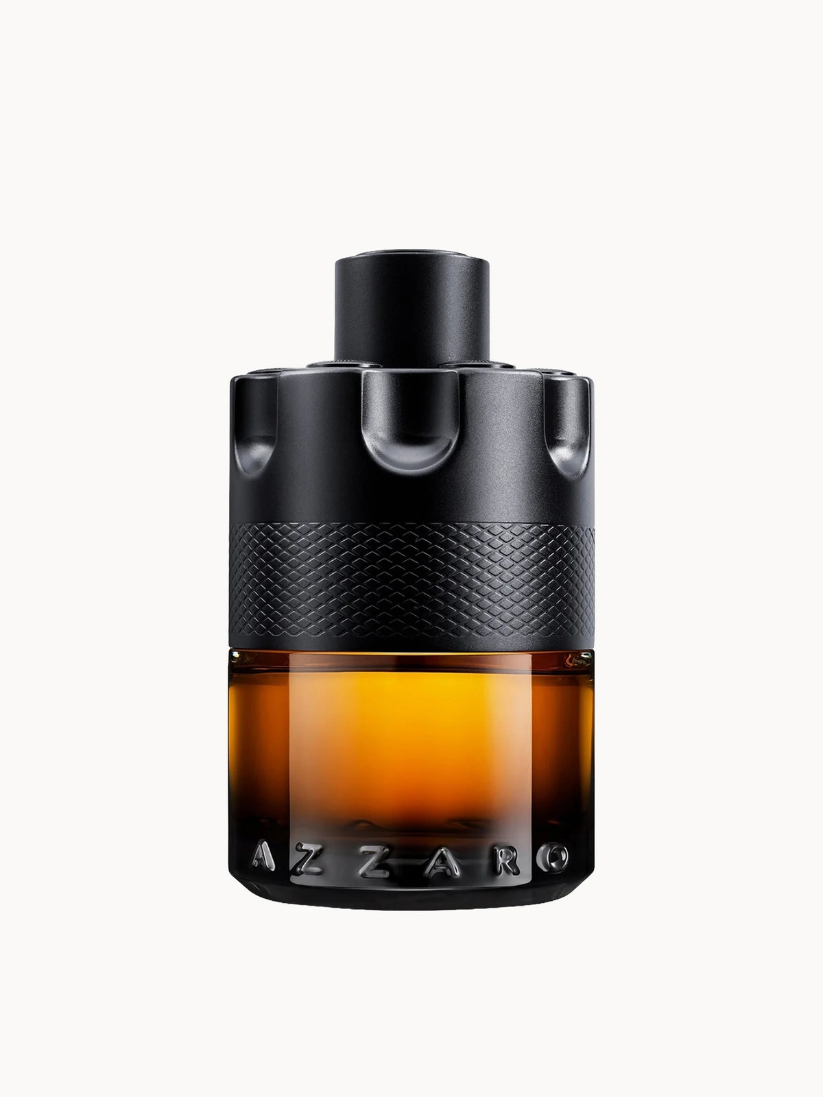 Azzaro The Most Wanted Parfum 100ml, matte black barrel-shaped bottle with silver cap