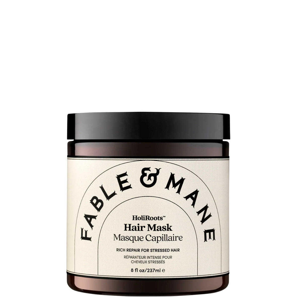 Fable & Mane HoliRoots Repairing Hair Mask – Cream-colored jar of nourishing Ayurvedic hair mask enriched with coconut and banana.