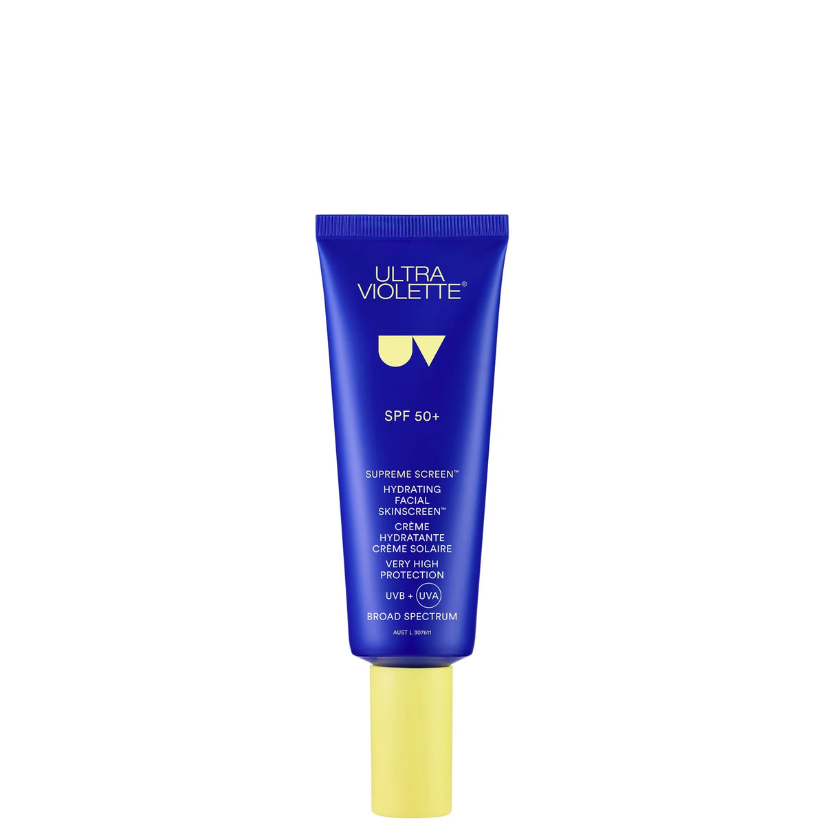 Ultra Violette Supreme Screen Hydrating Facial Skinscreen SPF 50+ 50ml, 50ml facial sunscreen pack with printed label