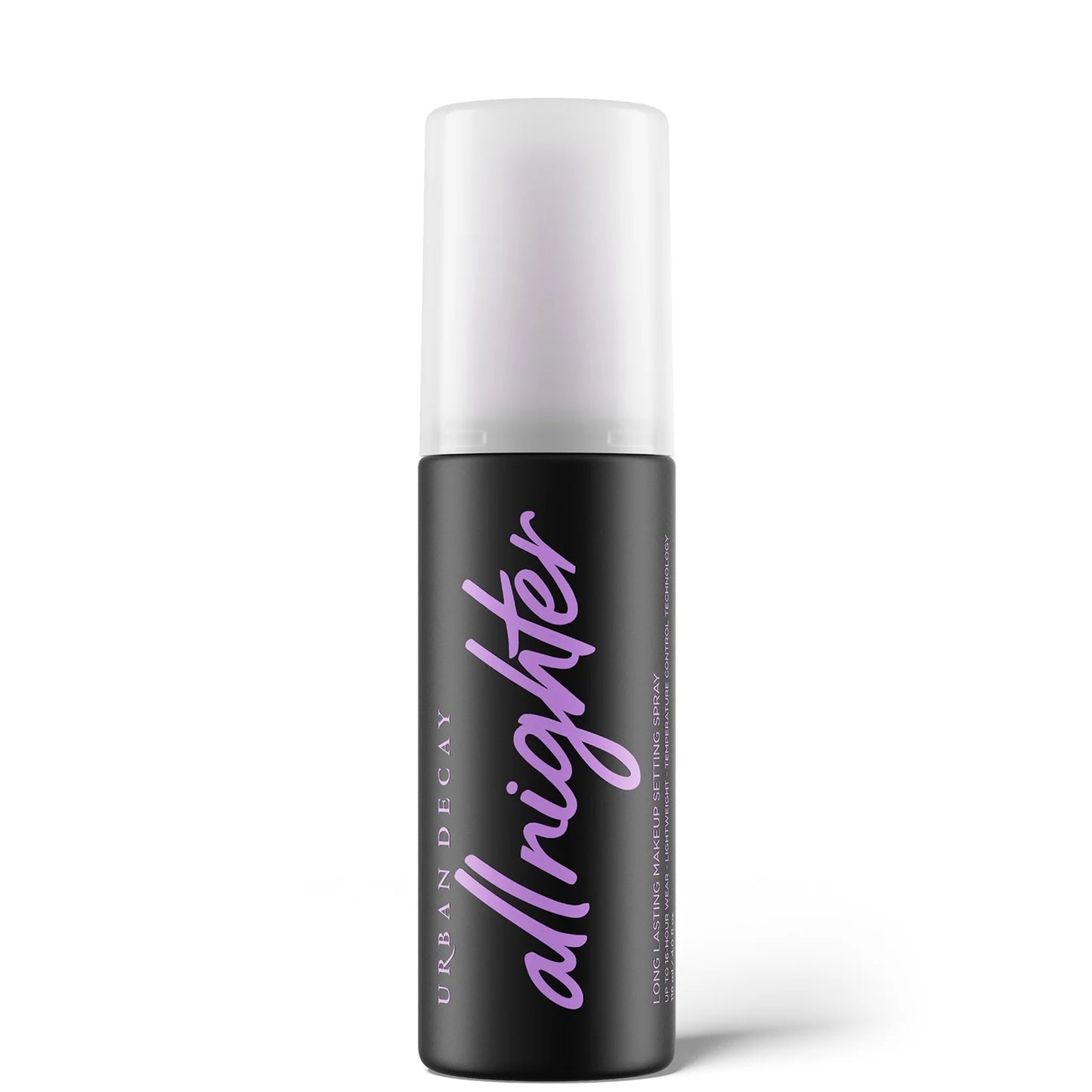 Urban Decay All Nighter Setting Spray 118ml — makeup setting mist with temperature-control tech; up to 16-hour hold in a black pump bottle.