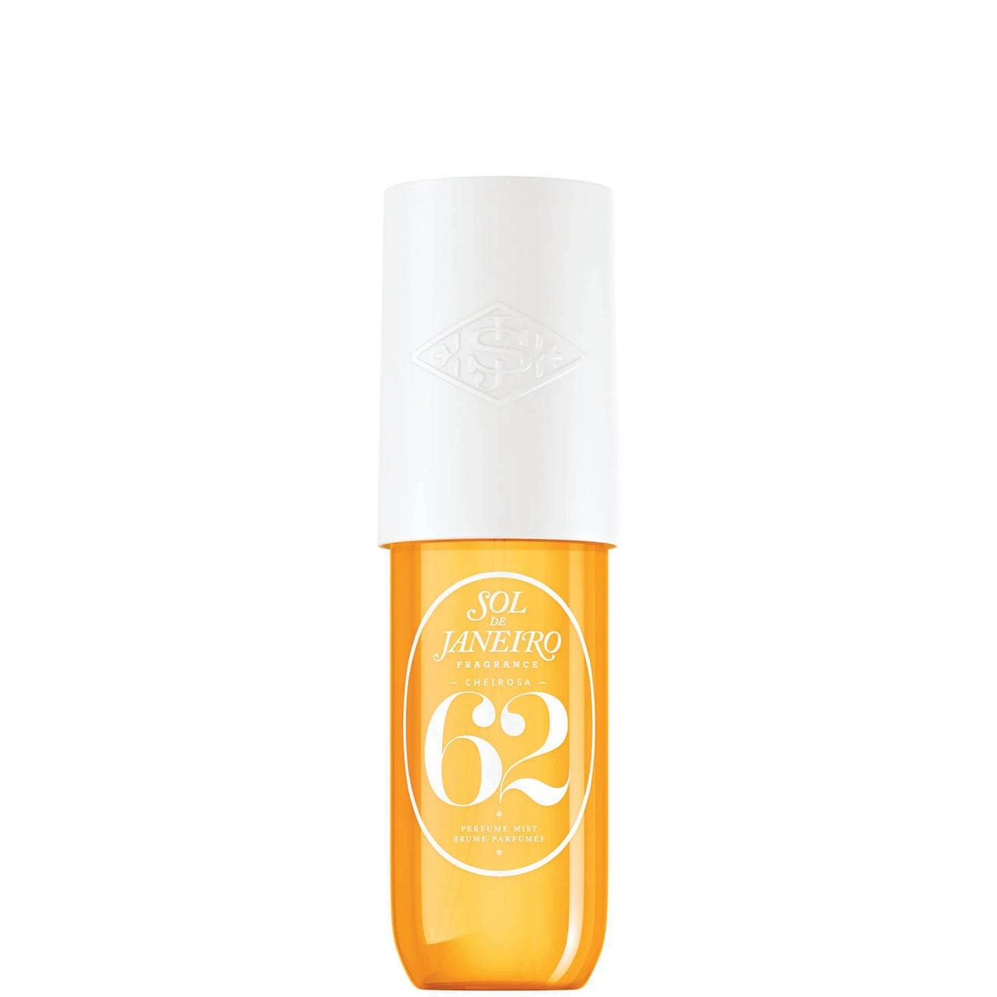 Sol de Janeiro Cheirosa 62 Perfume Mist 90ml — gourmand body mist with pistachio, salted caramel and vanilla; sunshine-yellow bottle, travel-friendly size.