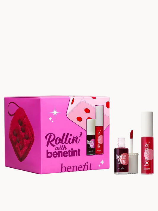 benefit Rollin with Benetint Cheek & Lip Tint and Limited Edition Lip Oil Duo with Beauty Bag - Box Damage | Pop Up Beauty