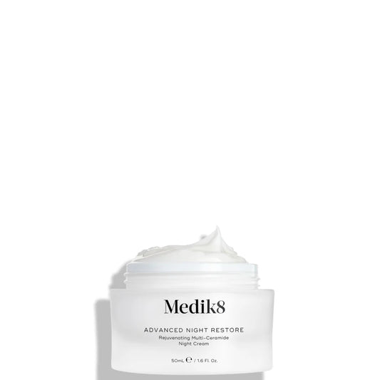 Medik8 Advanced Night Restore dark blue cream jar with silver lid
