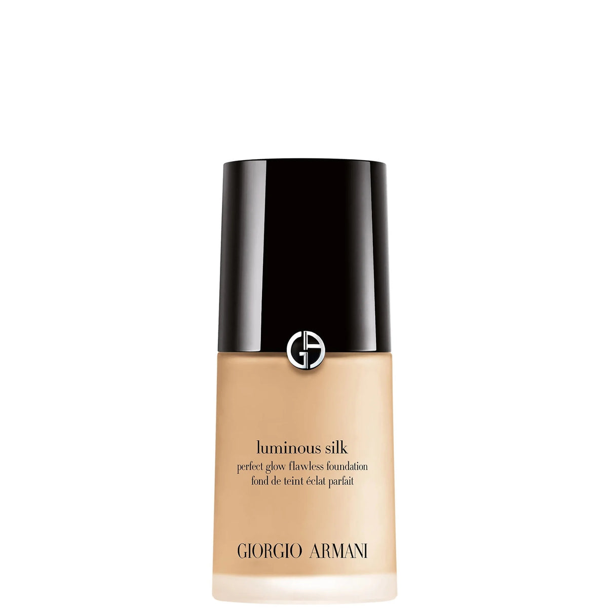 Armani Luminous Silk Glow - Shade 1.5, glass bottle with black pump dispenser and Armani eagle logo