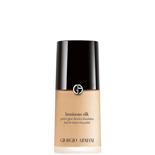 Armani Luminous Silk Glow - Shade 1.5, glass bottle with black pump dispenser and Armani eagle logo