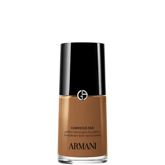 Armani Luminous Silk Foundation shade 13.25 glass bottle with black cap and deep tone liquid visible inside