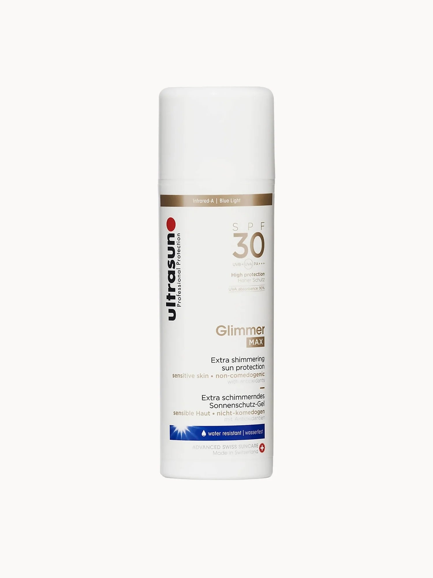Ultrasun SPF30 Glimmer Max 150ml sun protection bottle