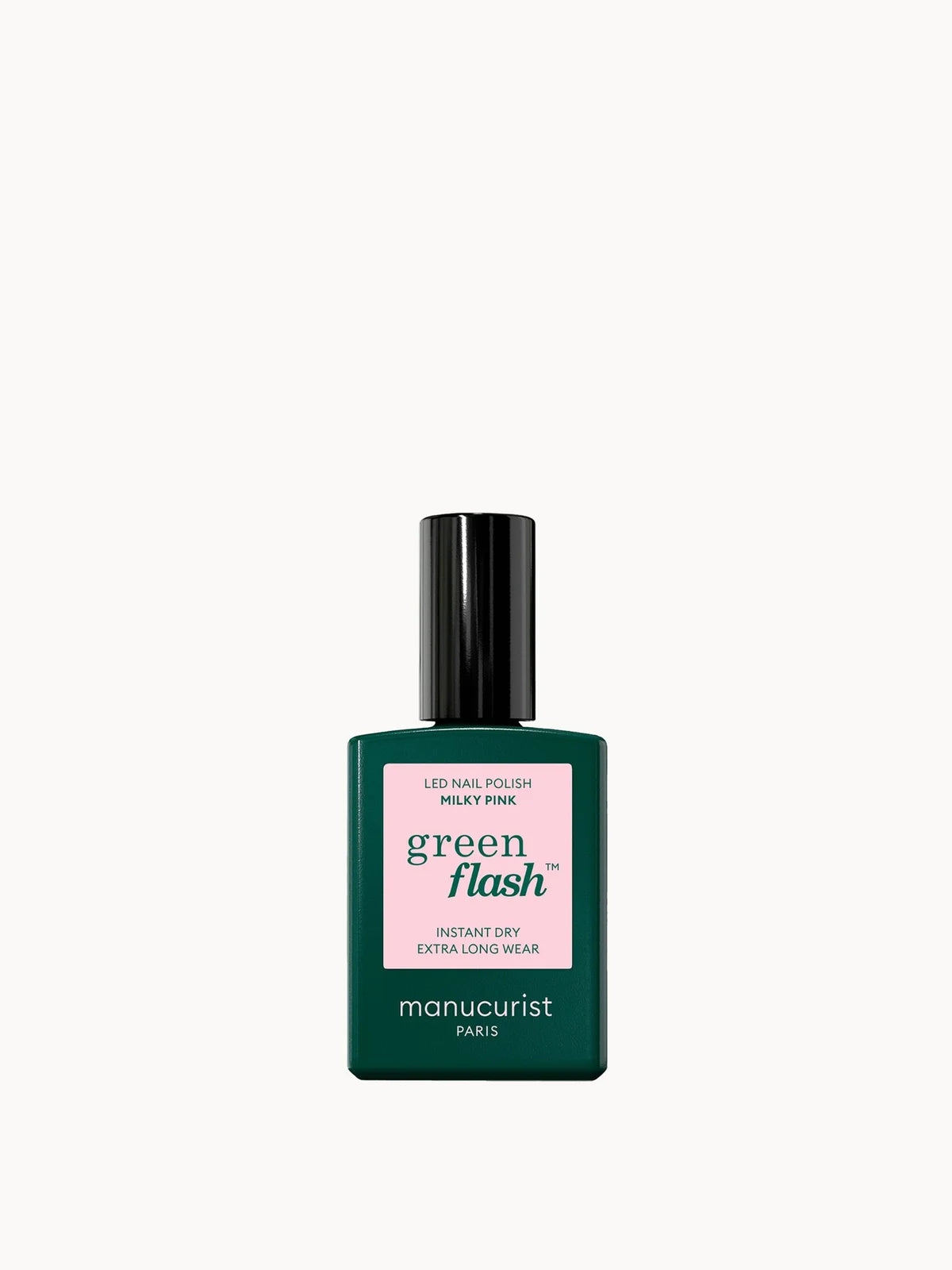 Manucurist Green Flash - Milky Pink, glass nail polish bottle with dark green cap and label