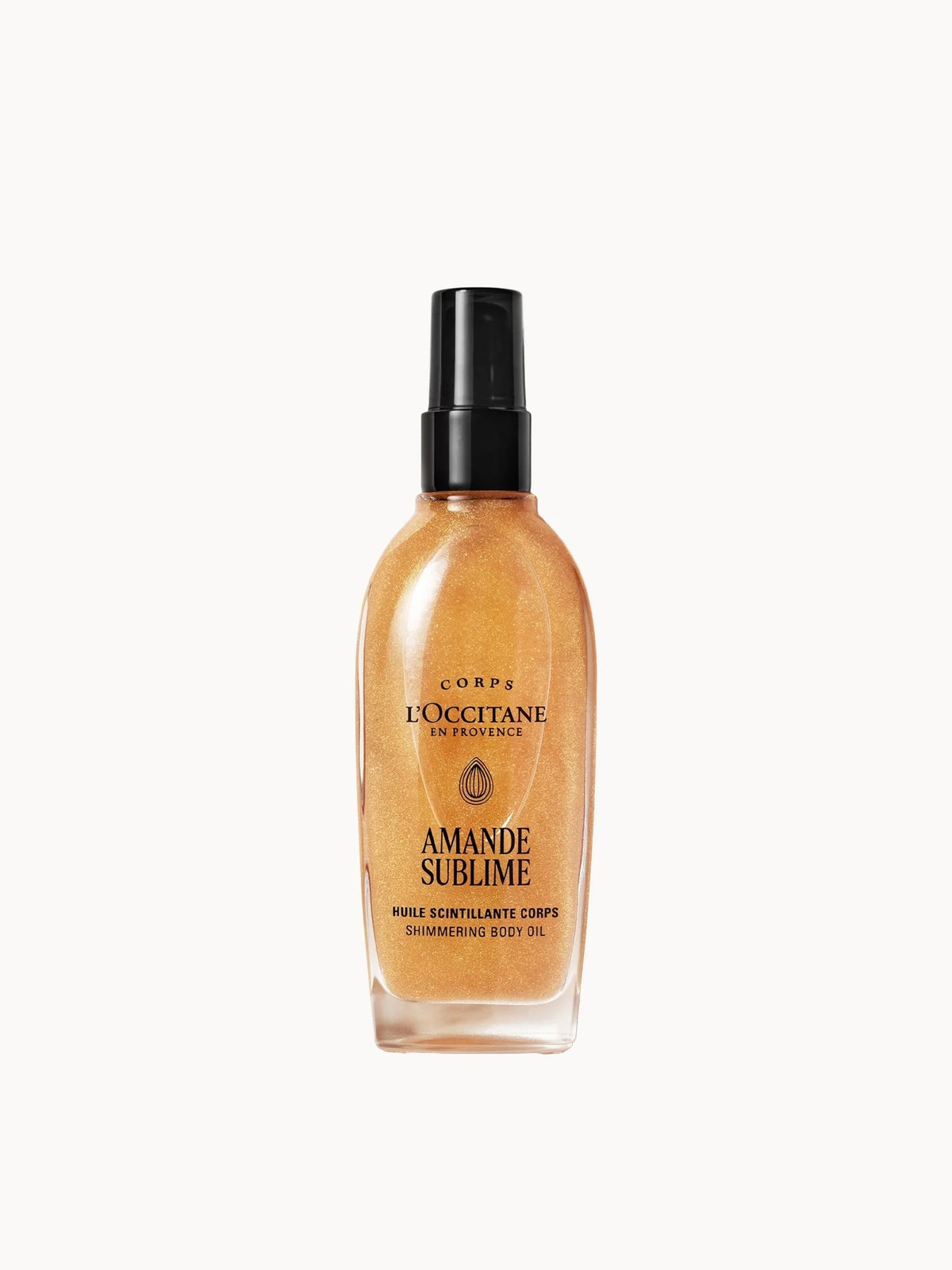 L'Occitane Almond Shimmering Body Oil 100ml, glass bottle with gold cap