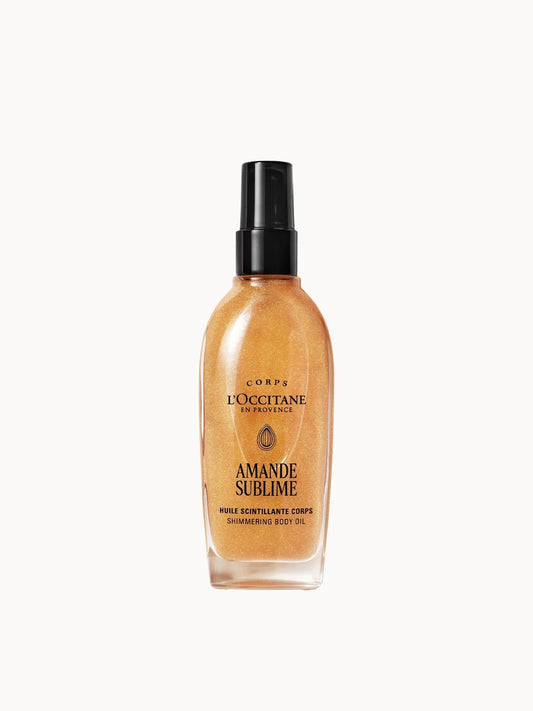 L'Occitane Almond Shimmering Body Oil 100ml, glass bottle with gold cap