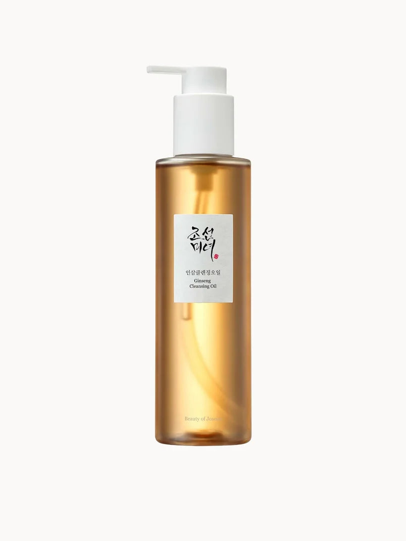Beauty of Joseon Ginseng Cleansing Oil 210ml clear pump bottle with golden oil and minimalist label displayed upright