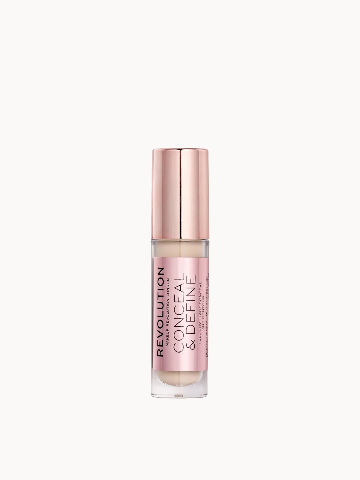Makeup Revolution Conceal & Define Concealer - C1, slim bottle with doe-foot applicator
