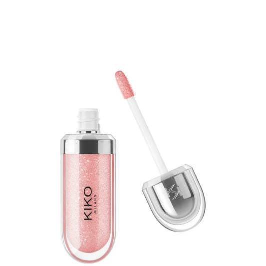 KIKO Milano 3D Hydra Lipgloss 6.5ml 04 Pearly Peach Rose clear gloss tube with black cap and doe-foot applicator