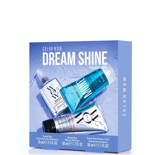 Color Wow Dream Shine Travel Kit set with Color Wow haircare products in branded travel-size packaging