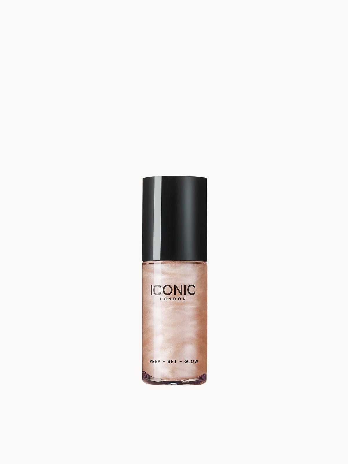 Iconic London Prep-Set-Glow Mini 30ml, clear spray bottle with gold cap and pink label