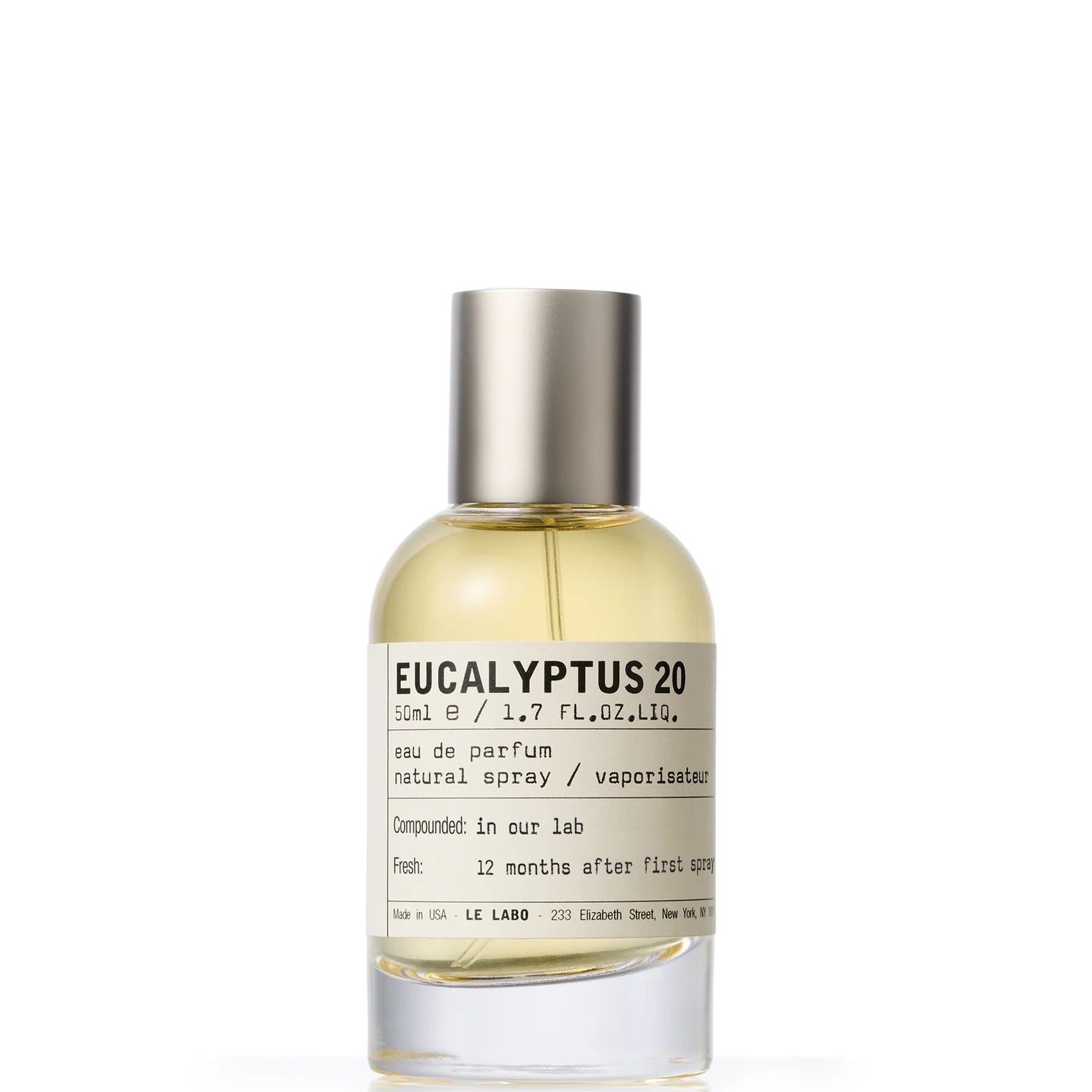 Le Labo Eucalyptus 20 Eau De Parfum RM 50ml – Minimalist glass perfume bottle with refreshing eucalyptus and woody aroma.