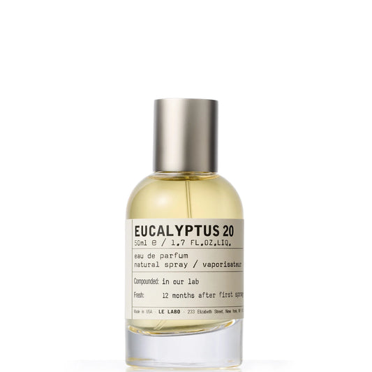 Le Labo Eucalyptus 20 Eau De Parfum RM 50ml – Minimalist glass perfume bottle with refreshing eucalyptus and woody aroma.