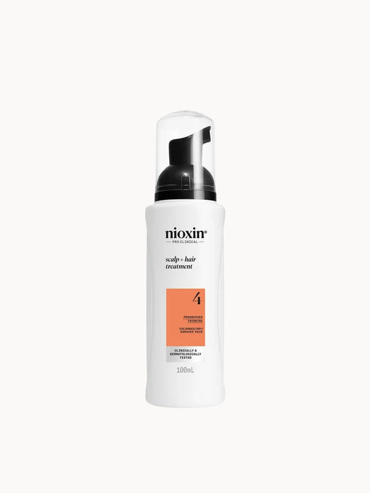 NIOXIN Scalp and Hair Thickening System 4 Leave On Treatment 100ml in a white plastic spray bottle with a trigger nozzle