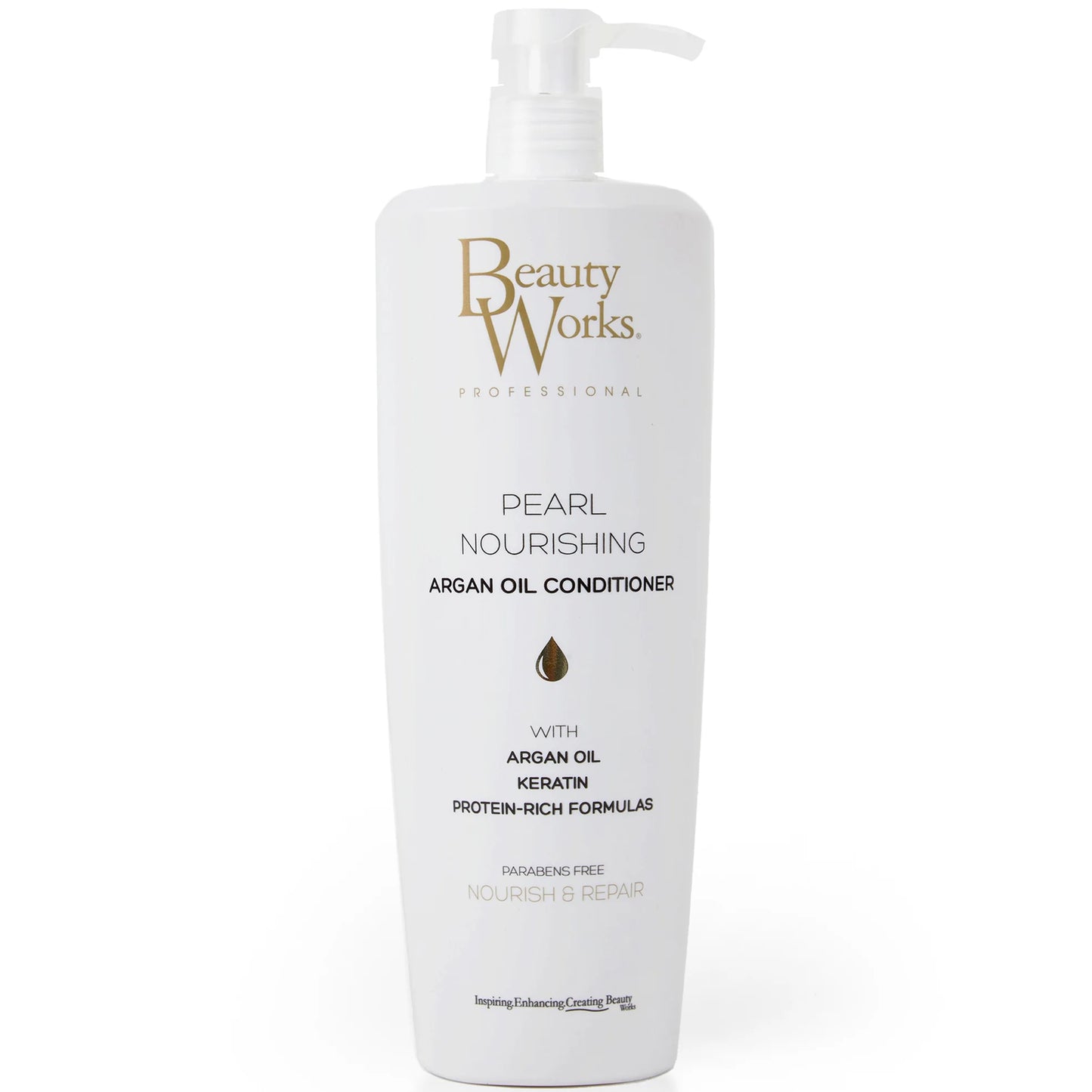 Beauty Works Pearl Nourishing Argan Oil Conditioner 1L for soft, glossy and repaired hair