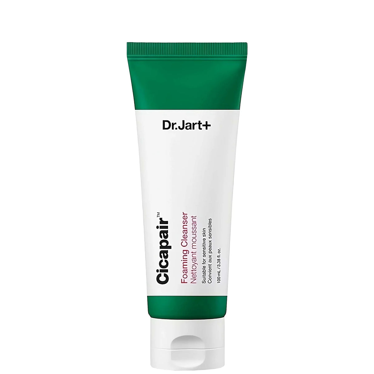 Dr.Jart+ Cicapair Foaming Cleanser 100ml, green pump bottle with white cap and Dr.Jart+ logo