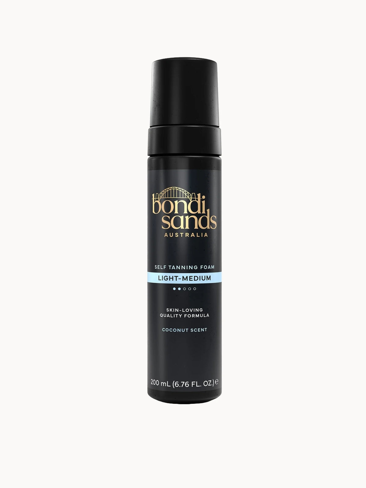Bondi Sands Self Tanning Foam 200ml - Light/Medium, white pump bottle with orange cap and Bondi Sands branding