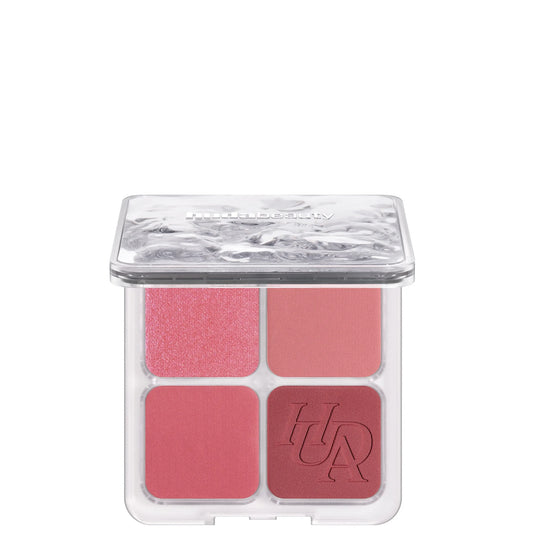 Huda Beauty Blush Filter Palette Rose Berry, square compact with four powder shades in pink and rose tones