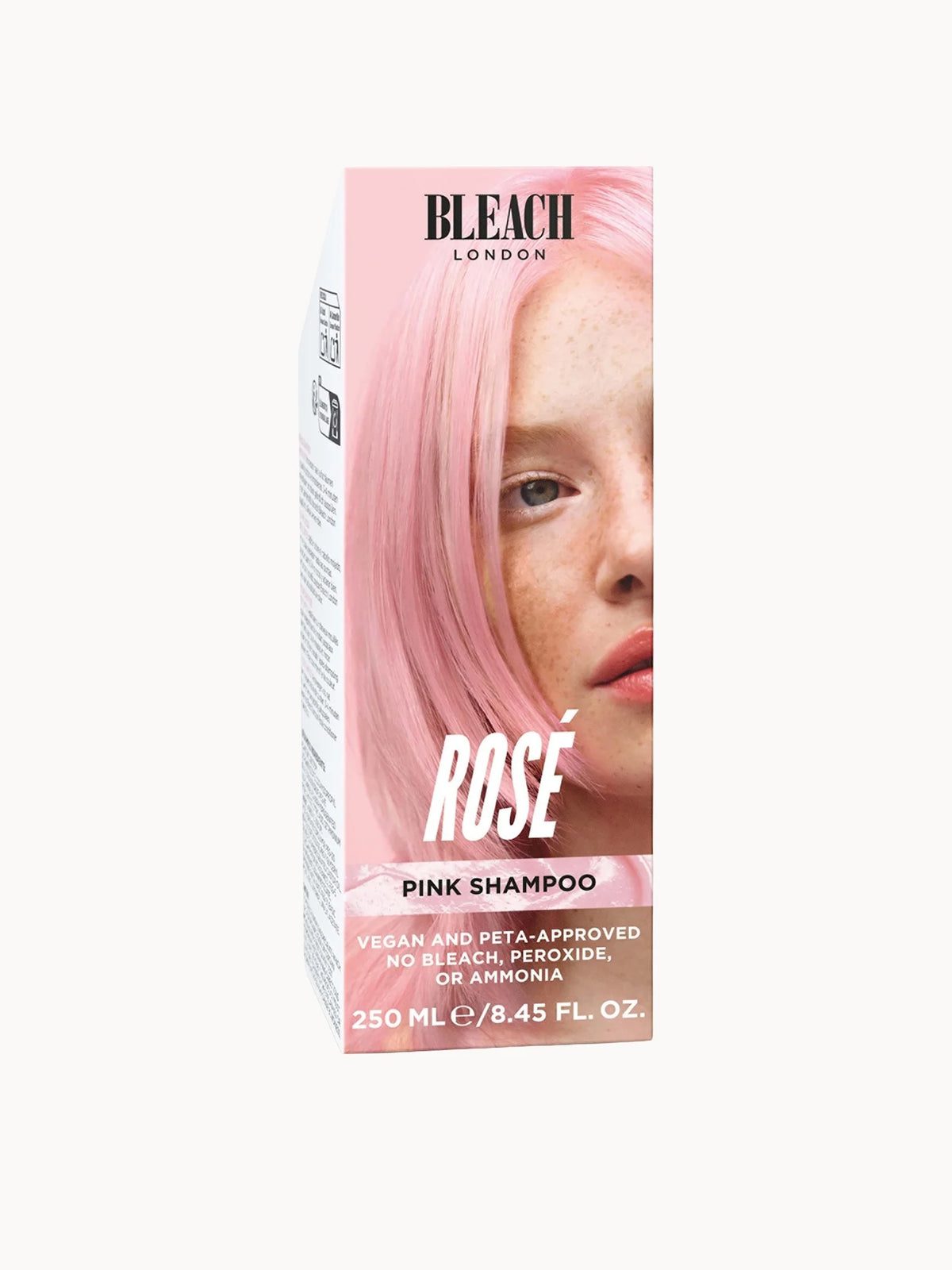 BLEACH LONDON Rose Shampoo 250ml, clear bottle with pink cap and BLEACH LONDON playful branding