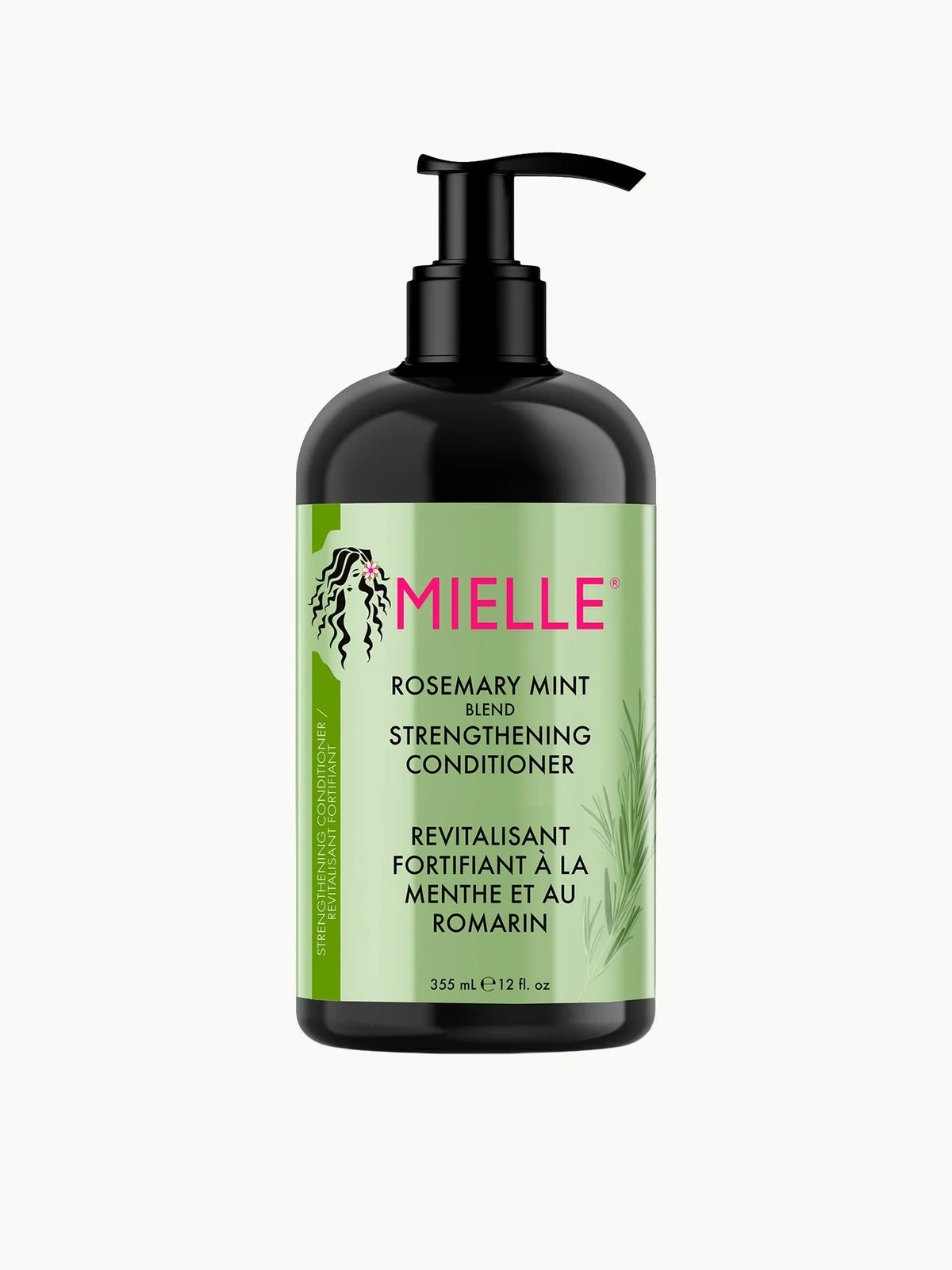 Mielle Organics Rosemary Mint Strengthening Conditioner 355ml, green squeeze bottle with flip-top cap and rosemary mint label
