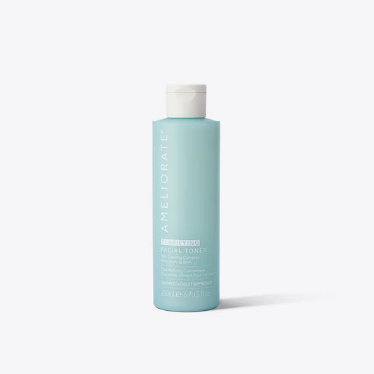 AMELIORATE Clarifying Facial Tonic 200ml clear bottle with white and teal labeling