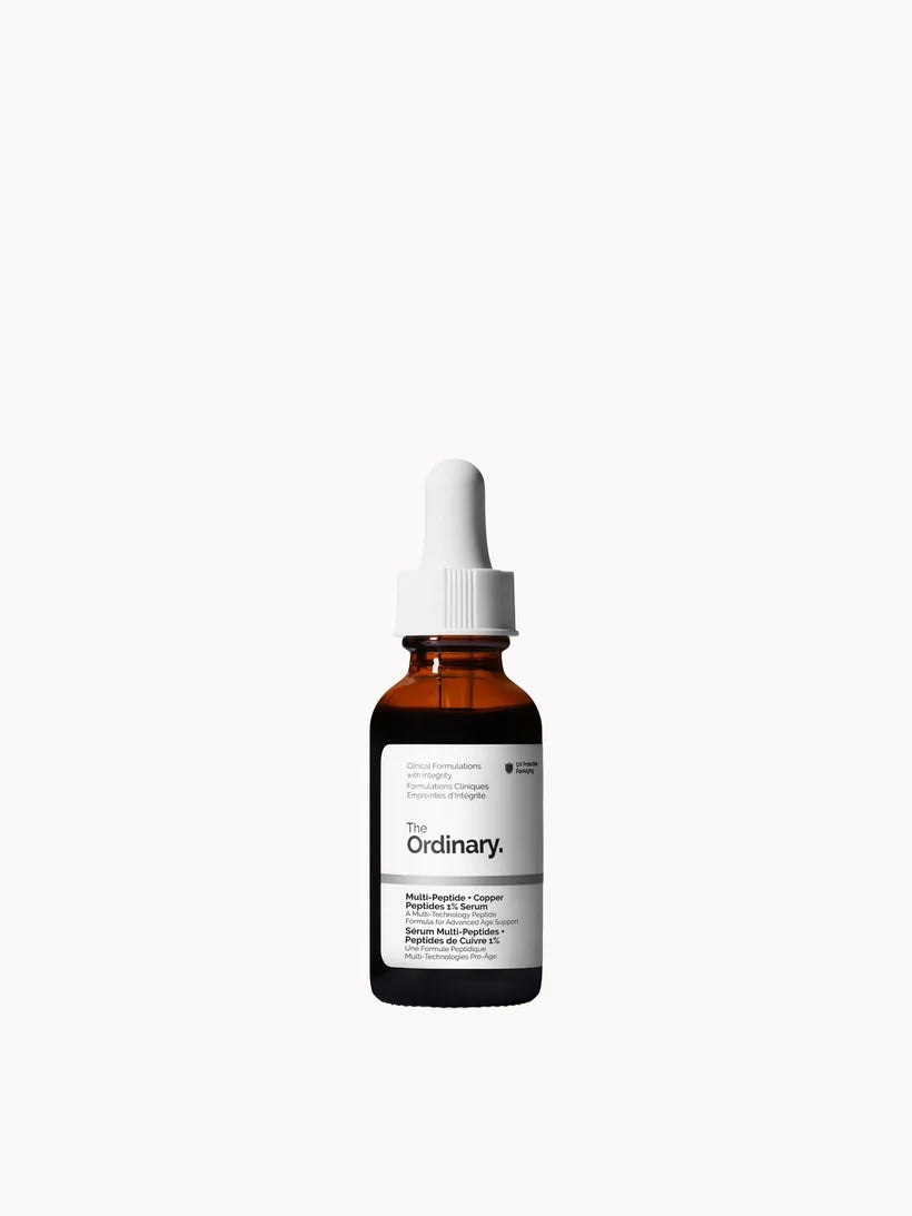 The Ordinary Multi-Peptide + Copper Peptides 1% Serum 30ml small glass bottle with a white dropper cap