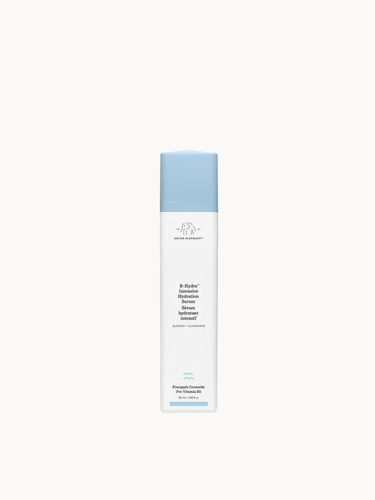 Drunk Elephant B-Hydra Intensive Hydration Serum 50ml clear glass bottle showing the lightweight gel inside