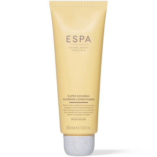 ESPA Super Nourish Glossing Conditioner 200ml white bottle with black pump and ESPA branding