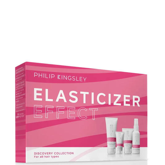 Philip Kingsley Elasticizer Effects Discovery Collection set of multiple hair treatment tubes and jars presented together