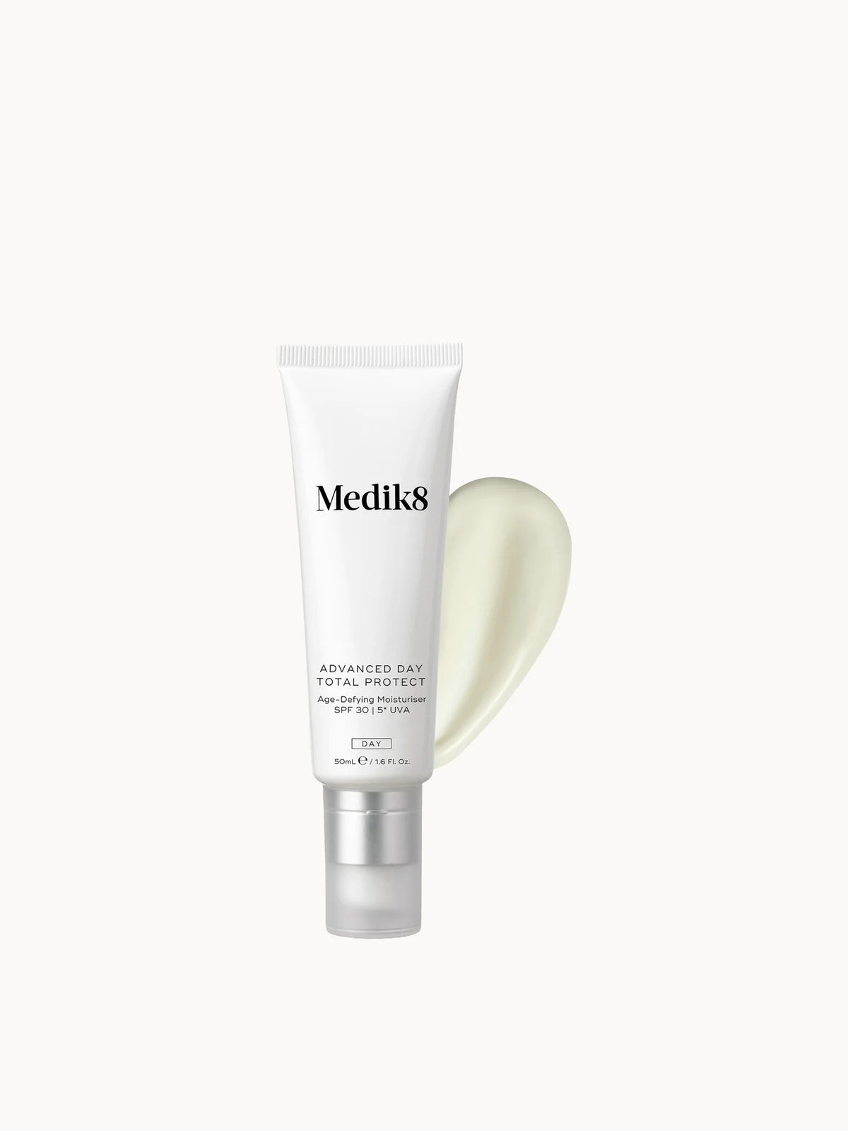 Medik8 Advanced Day Total Protect SPF30 50ml, white pump bottle with black cap
