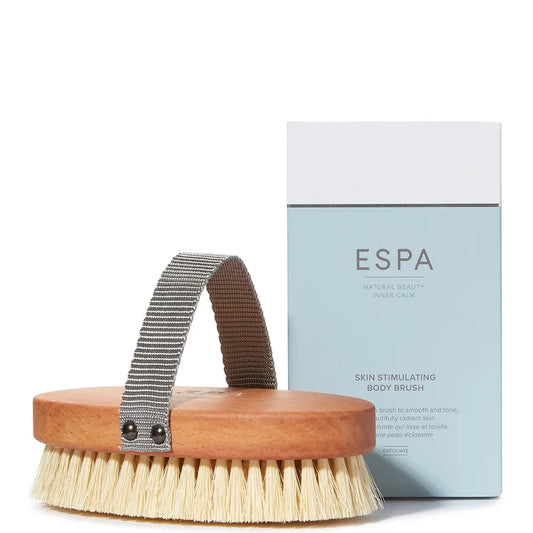 ESPA Skin Brush wooden body brush with rounded handle and natural bristles shown on plain background