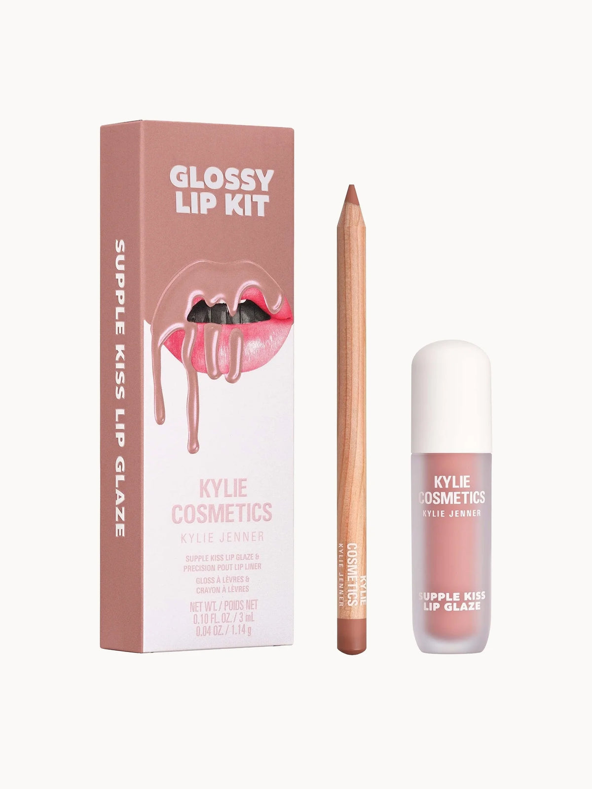 Kylie Cosmetics Glossy Lip Kit - Coconut 2.0, small box with a gloss tube and matching liner, Kylie Cosmetics branding