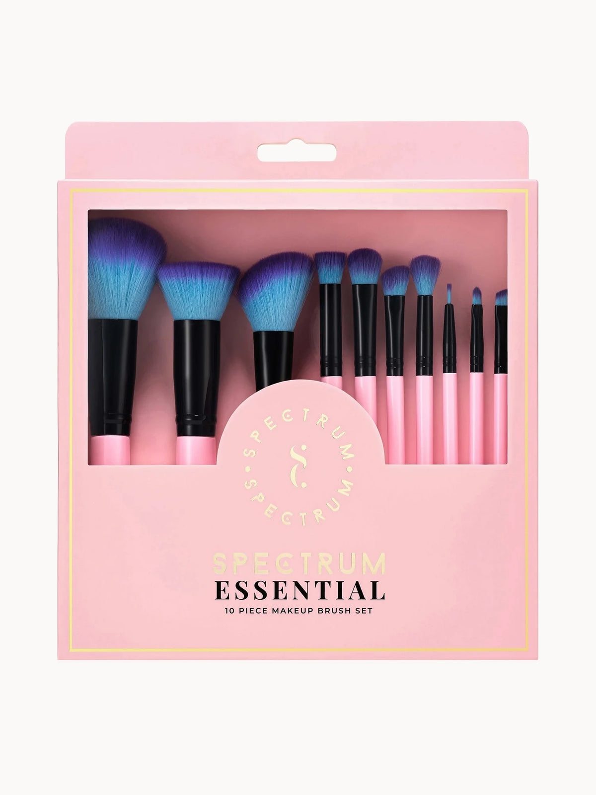 Spectrum Collections 10 Piece Essential Brush Set, pink handles with blue ombré bristles in a stand