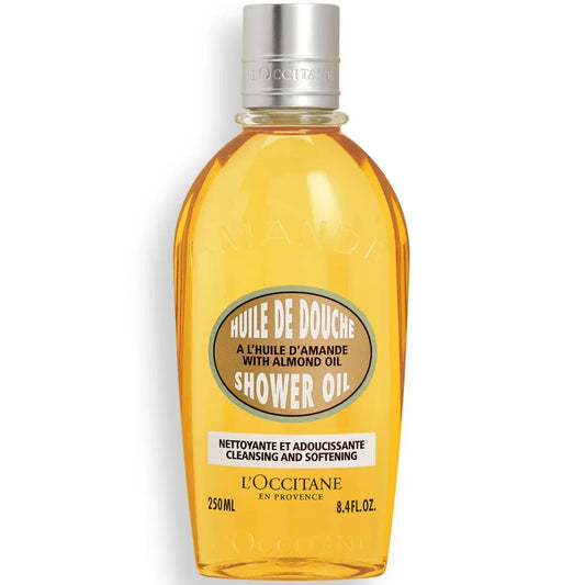 L'Occitane Almond Shower Oil 250ml, bottle of golden almond shower oil