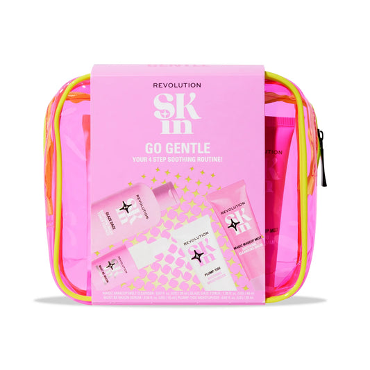 Revolution Skincare Go Gentle Starter Kit, four-piece skincare set in soft pastel packaging