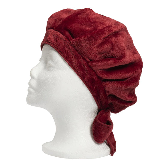 Cantu Microfiber Drying Cap in soft red fabric, designed for curly and textured hair drying