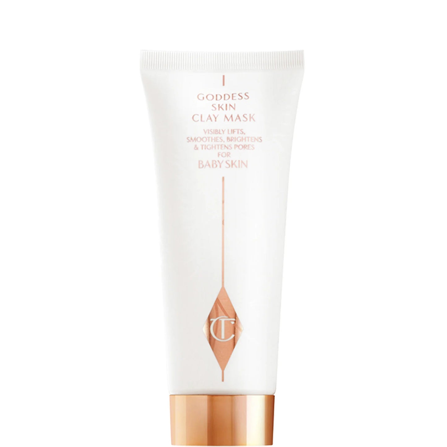 Charlotte Tilbury Goddess Skin Clay Mask – Soft pink tube of purifying clay mask that smooths and brightens skin.