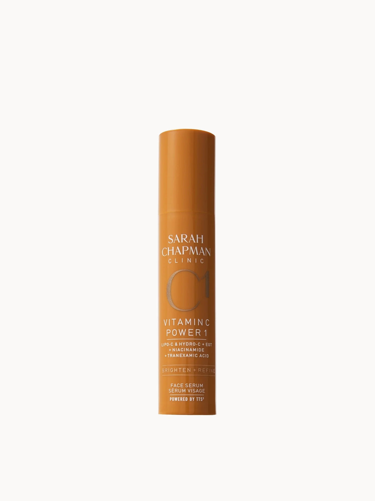 Sarah Chapman Vitamin C POWER 1 Face Serum 30ml, amber glass dropper bottle with black cap and Sarah Chapman Skinesis label